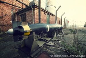 The "FuzeFish" torpedo on display outside the test cells in DERA Bincleaves.